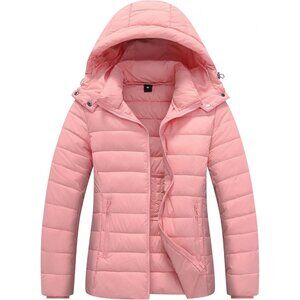 Women's Pink Puffer Quilted Jacket Coat Short Down Winter Warm Waterproof